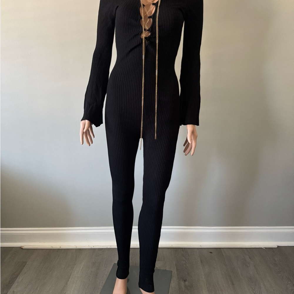 Hera Collection Black Ribbed Jumpsuit with Gold Accents